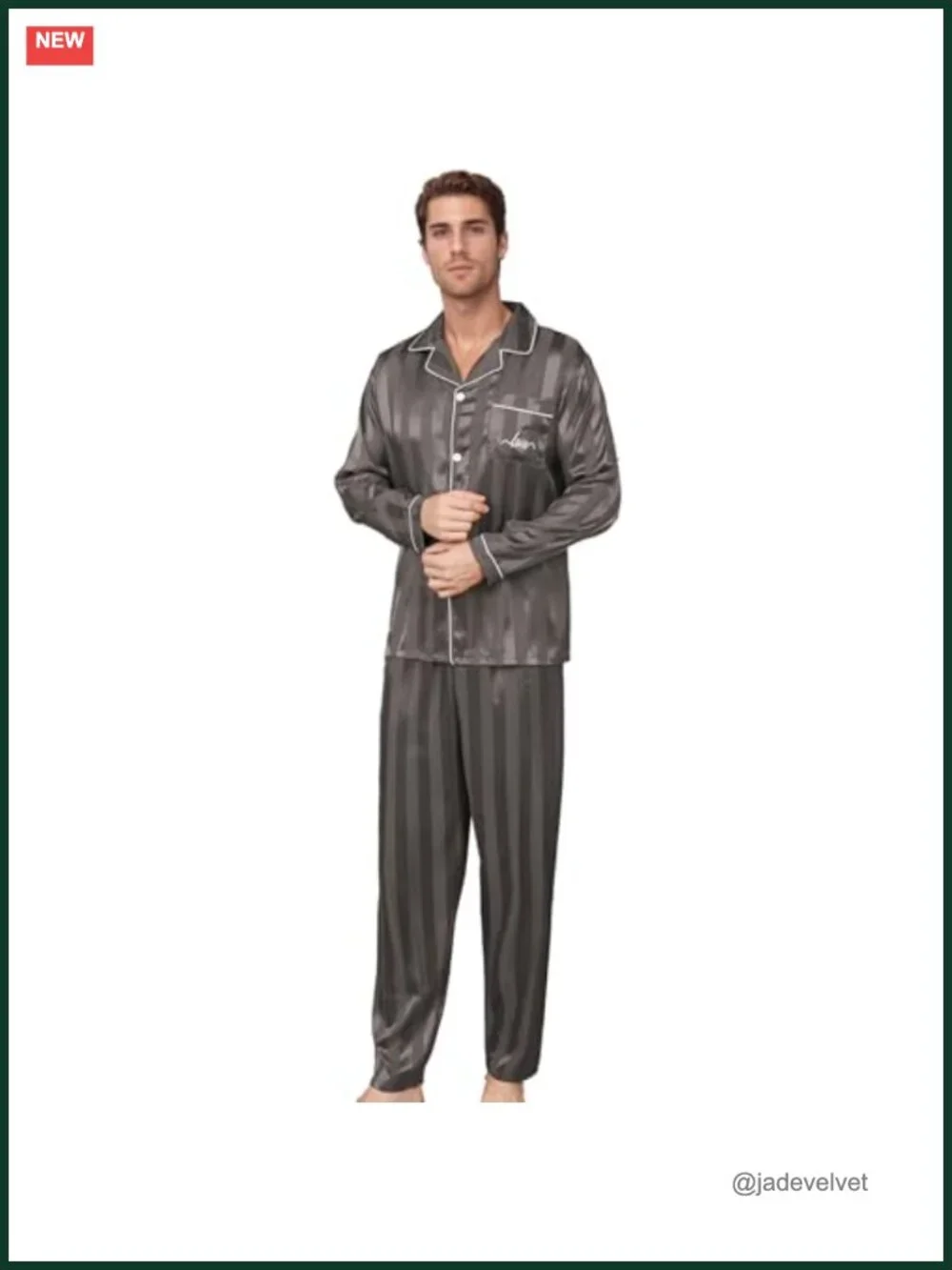 Silky Satin Pajama Set Long Sleeve Top and Pants Button-Down Sleepwear